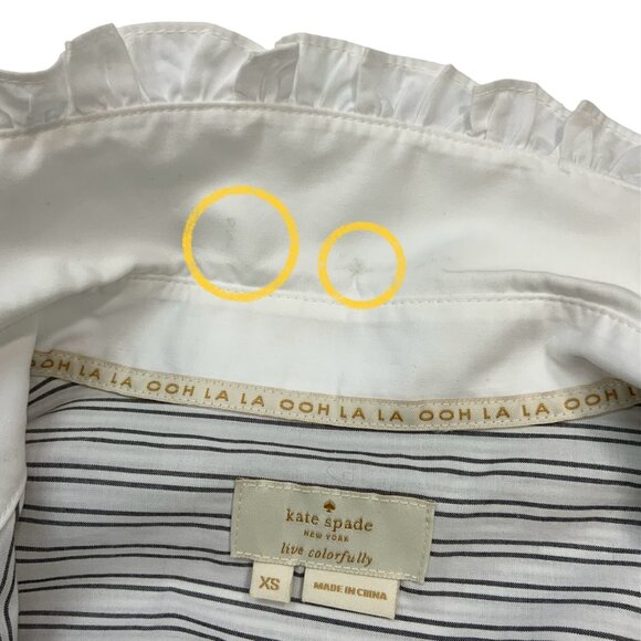 Kate Spade Embroidered Ruffle Top Blouse XS White Black Stripe Floral - Picture 8 of 14